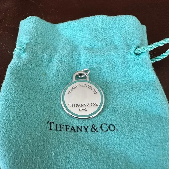 Return to Tiffany Round Tag Charm Blue Enamel